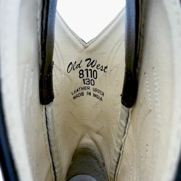 OLD WEST Jama 8110 Unisex Kids J Toe Leather Cowboy Boots (Black | Size 13/1) - Picture 8 of 8